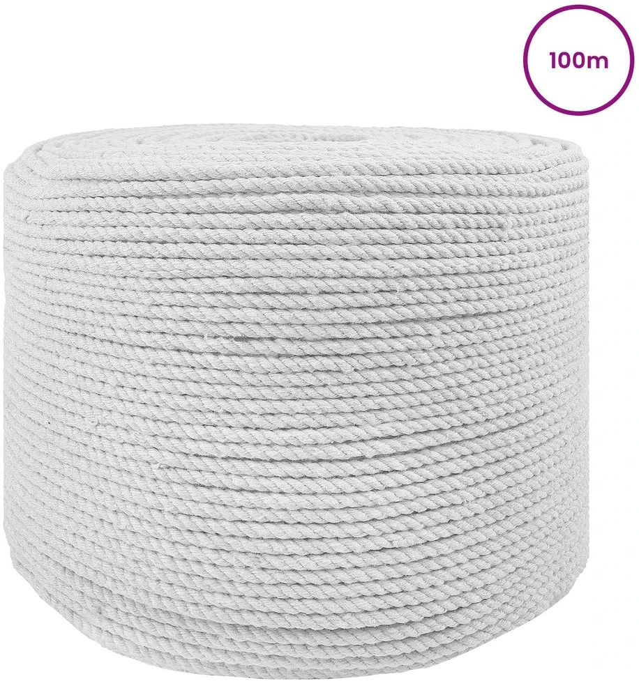 Medvilniniai siūlai 4 mm 100 m Balta 100% Medvilnė
