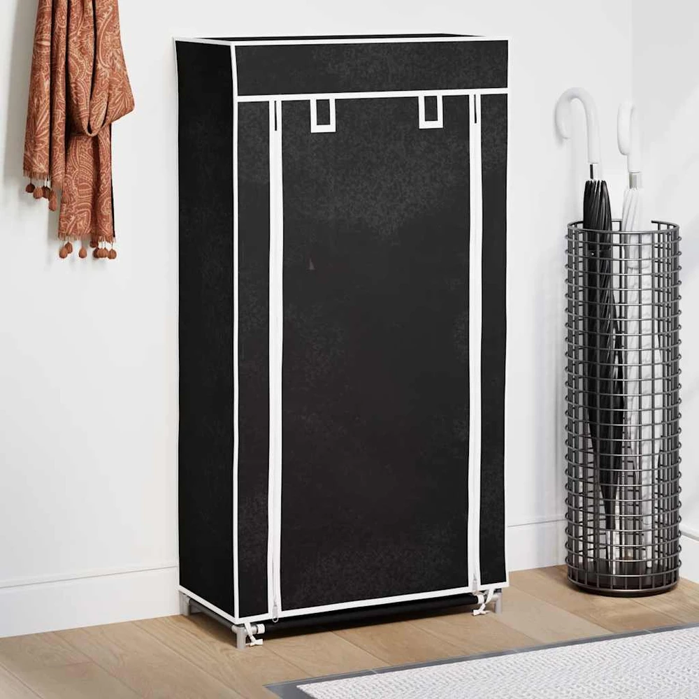 Medžiaginė Spintelė Batams 58 x 28 x 106 cm, Uždaroma, Juoda
