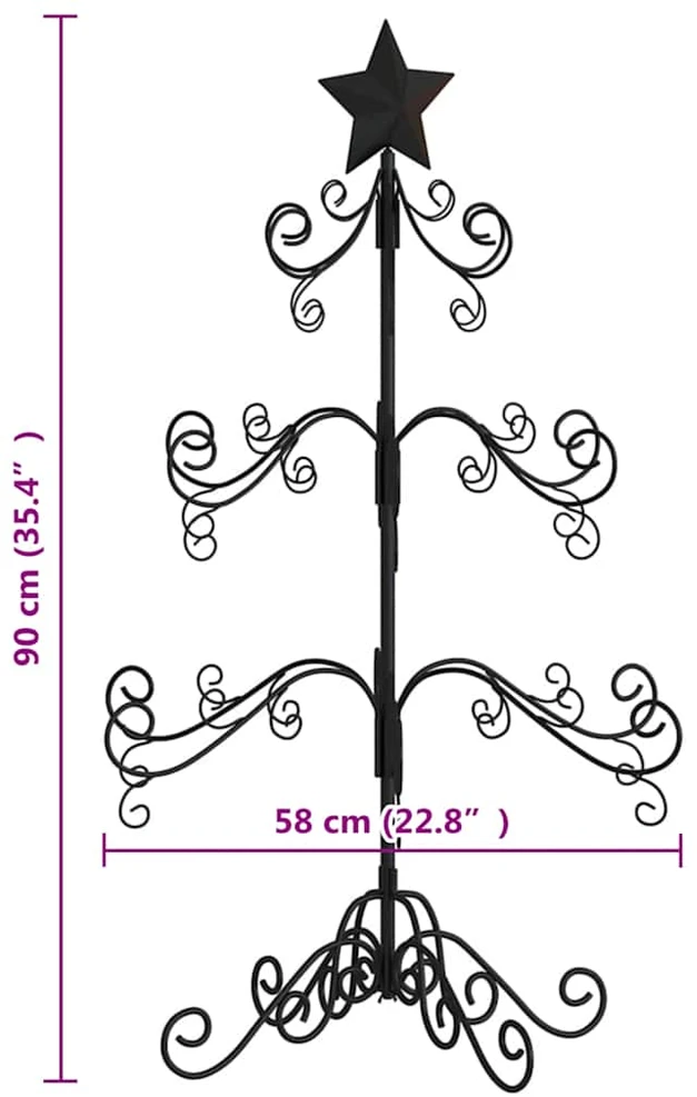 Metalinė Kalėdų eglutė, juodos spalvos, 90 cm
