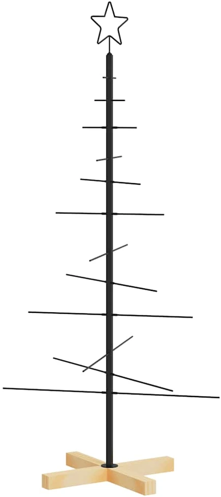 Metalinė Kalėdų eglutė su mediniu pagrindu, juoda, 120 cm