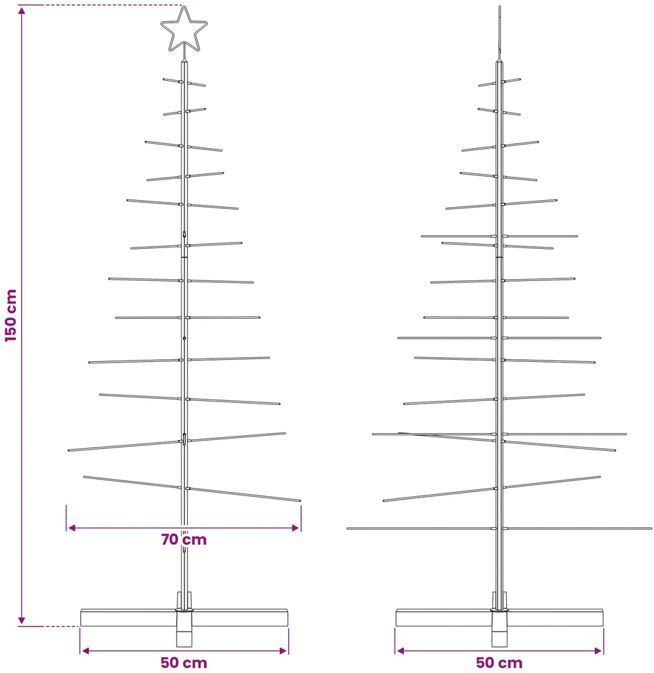 Metalinė Kalėdų eglutė su mediniu pagrindu, juoda, 150 cm