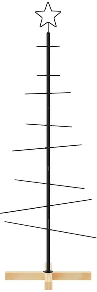 Metalinė Kalėdų eglutė su mediniu pagrindu, juoda, 120 cm