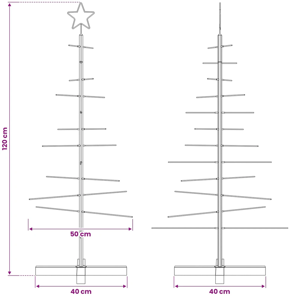 Metalinė Kalėdų eglutė su mediniu pagrindu, juoda, 120 cm