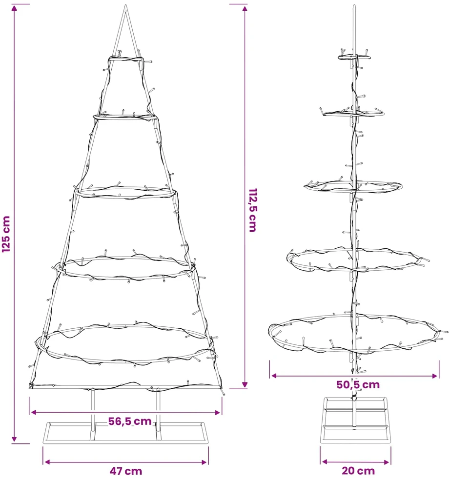 Metalinė Kalėdų eglutė su stovu KUOPIO 125 cm Šilta balta