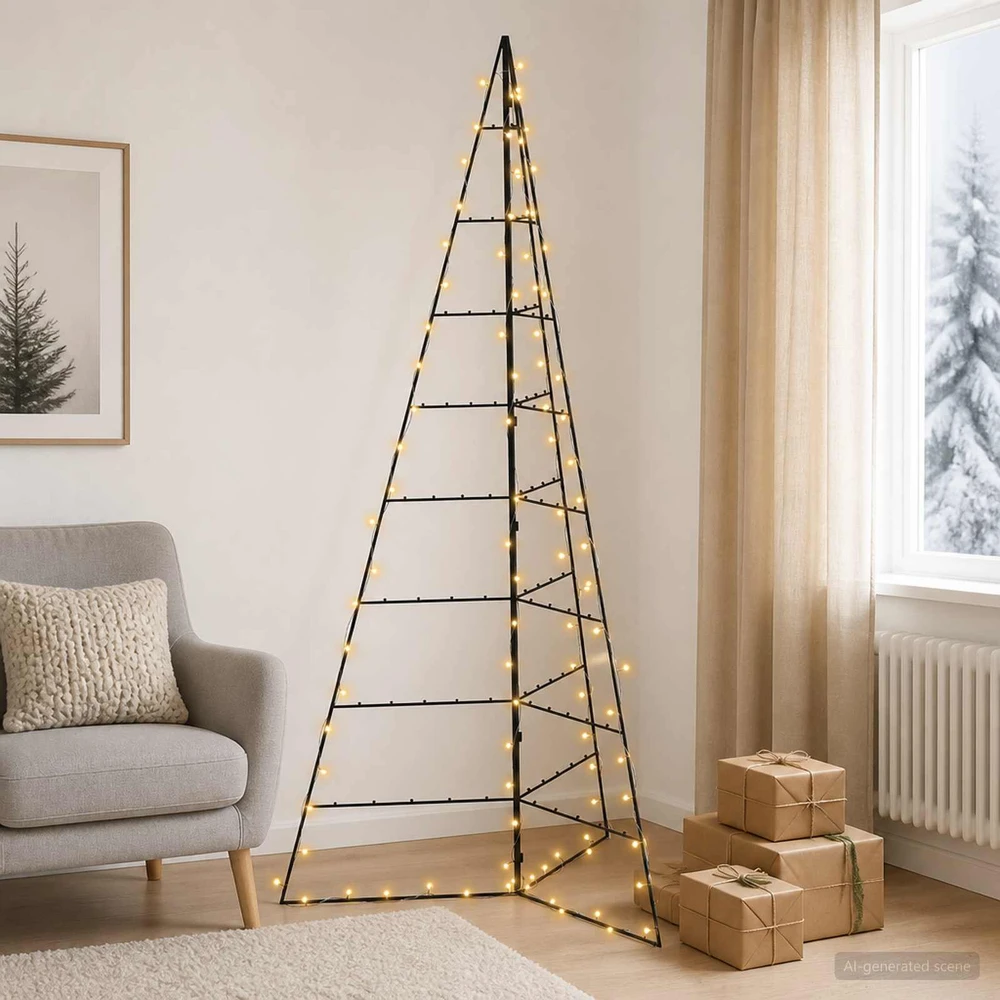 Metalinė eglutė su LED KUOPIO 210 cm Šilta balta Plienas Juoda