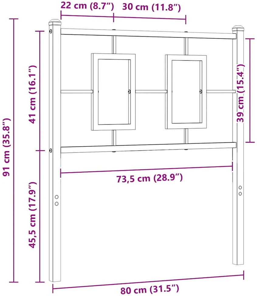 Metalinis keičiamas galvūgalis, juodas, 75 cm