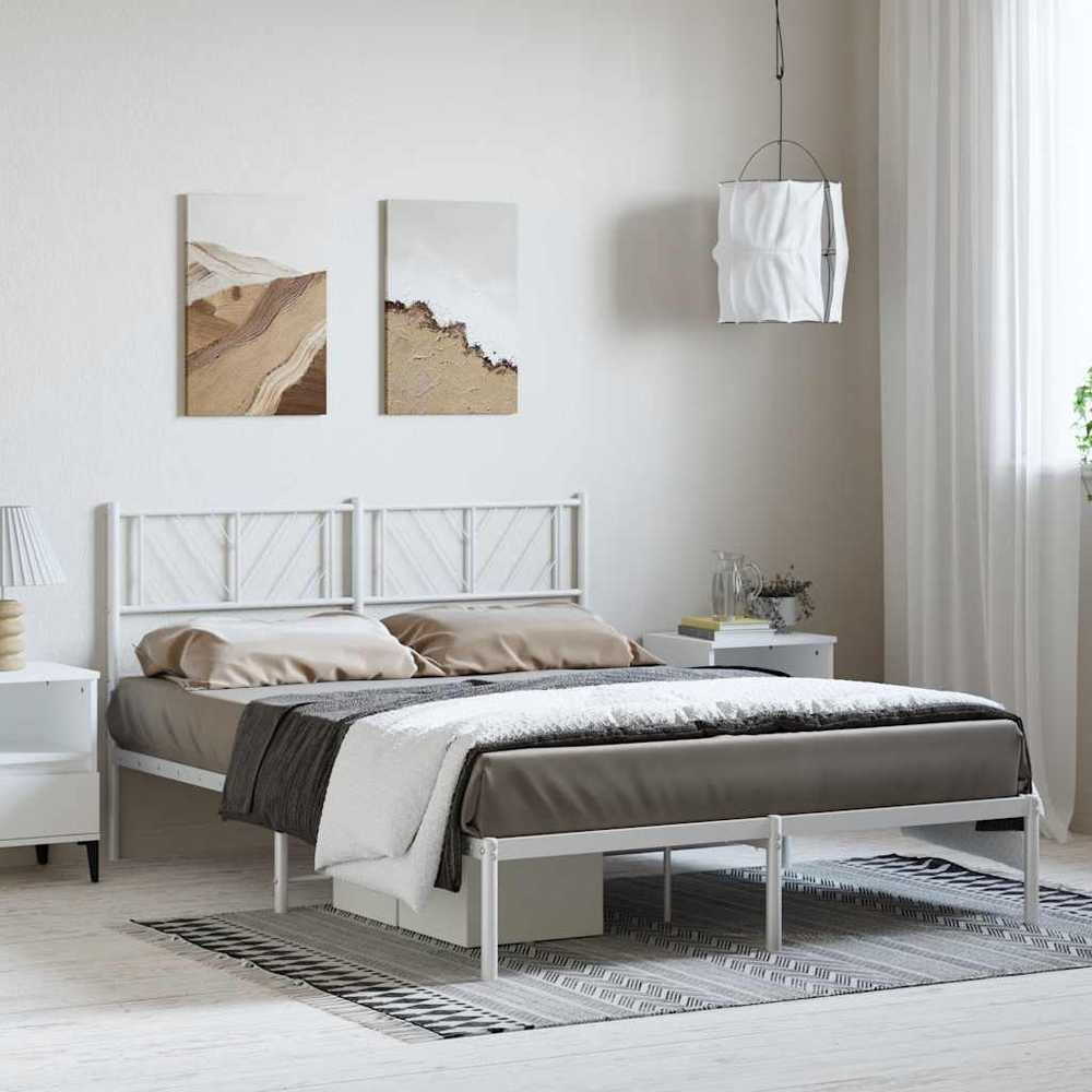 Lova Metalinis lovos rėmas su galvūgaliu, baltos spalvos, 135x190cm