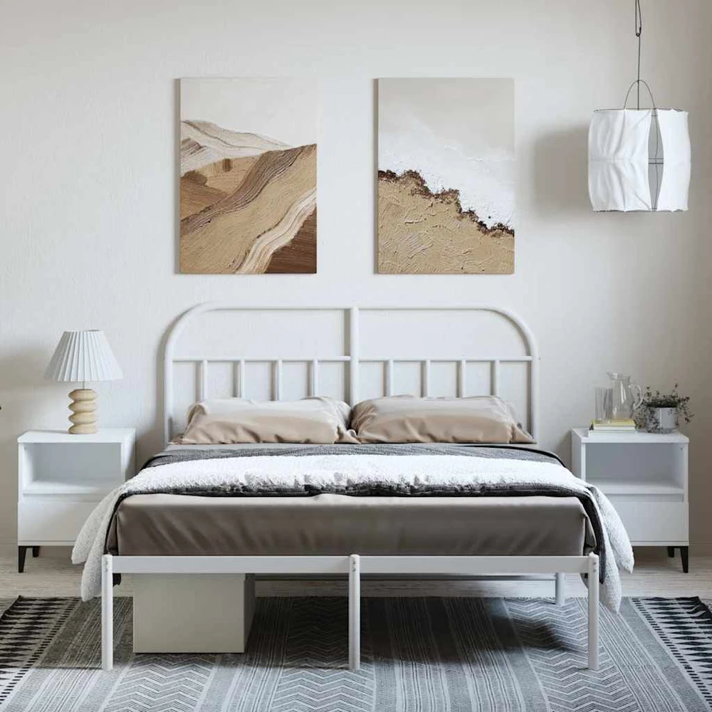 Lova Metalinis lovos rėmas su galvūgaliu, baltos spalvos, 135x190cm