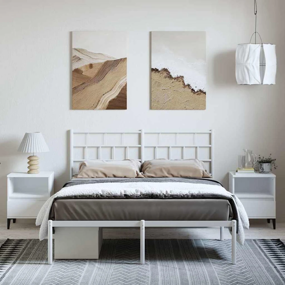 Metalinis lovos rėmas su galvūgaliu, baltos spalvos, 150x200cm