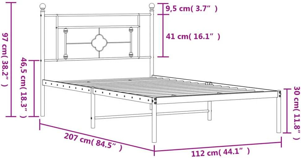 Lova Metalinis lovos rėmas su galvūgaliu, baltos spalvos, 107x203cm