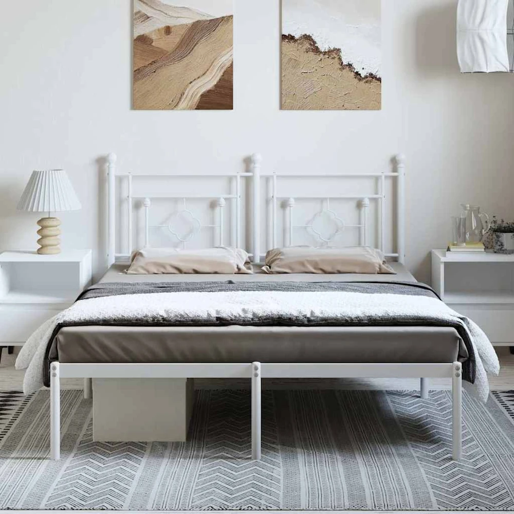 Metalinis lovos rėmas su galvūgaliu, baltos spalvos, 150x200cm