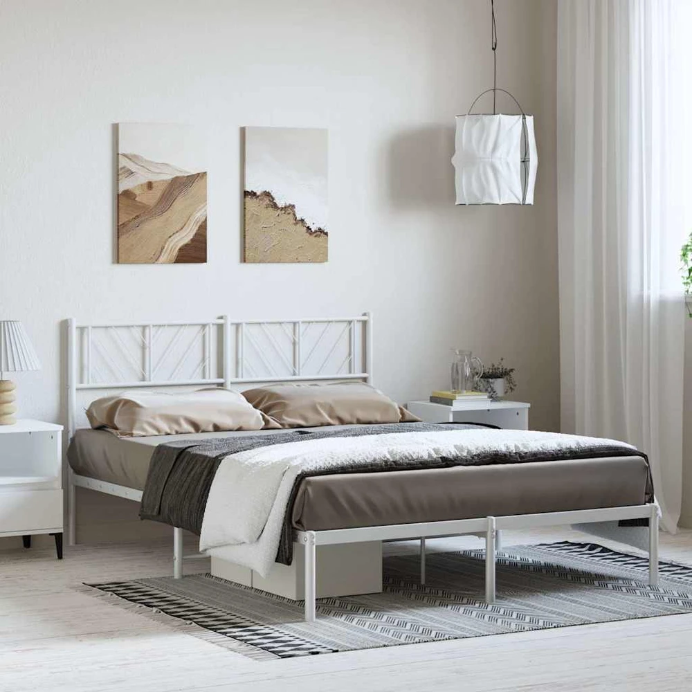 Lova Metalinis lovos rėmas su galvūgaliu, baltos spalvos, 135x190cm