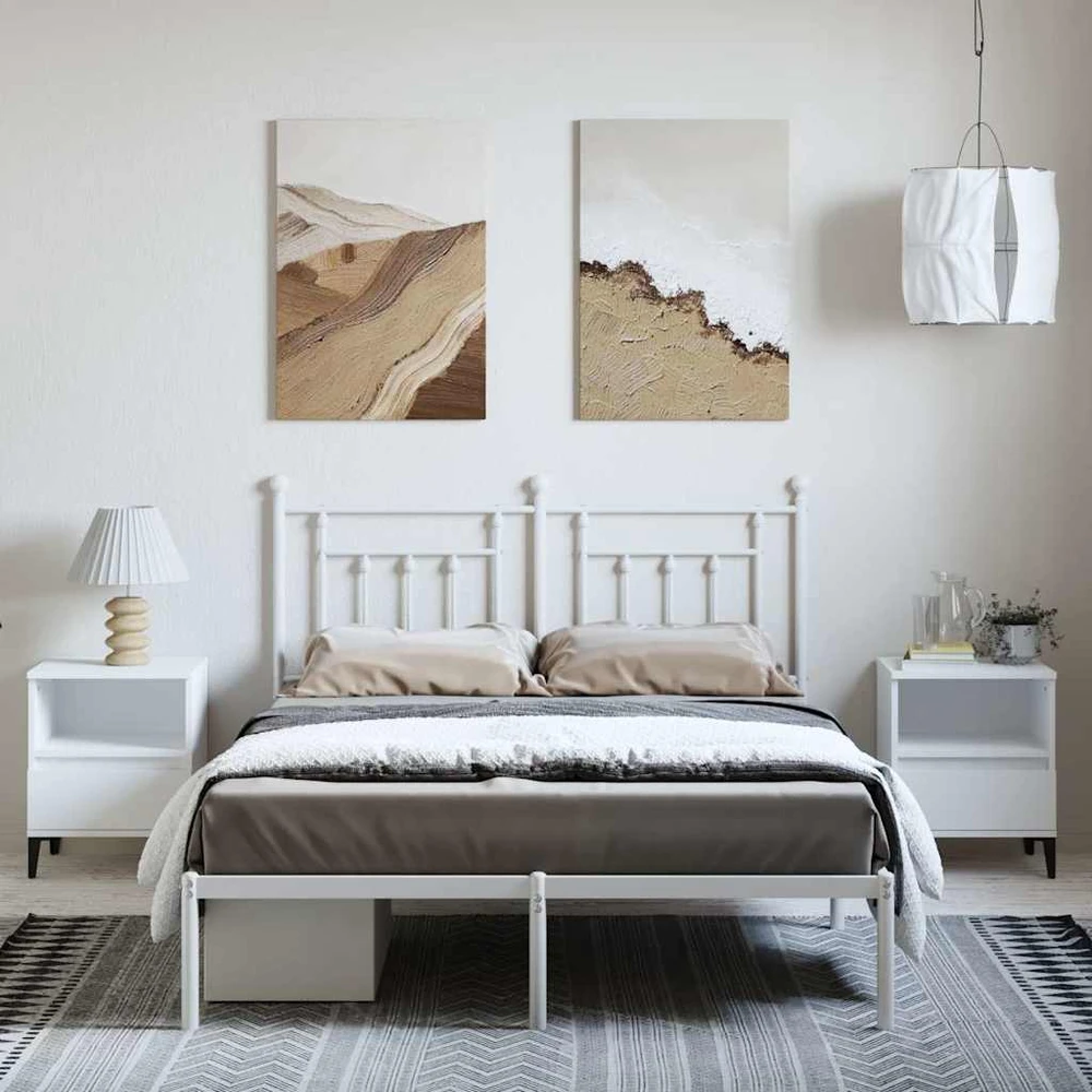 Metalinis lovos rėmas su galvūgaliu, baltos spalvos, 150x200cm