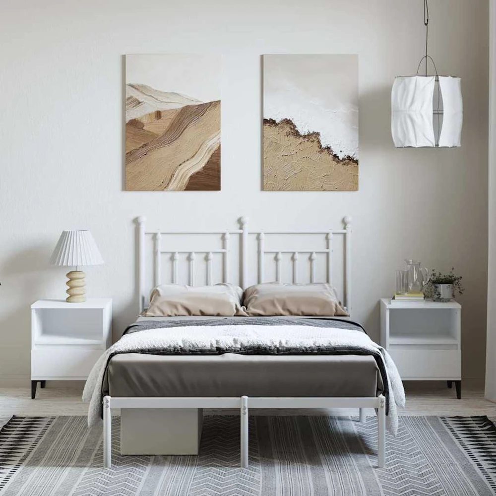 Lova Metalinis lovos rėmas su galvūgaliu, baltos spalvos, 135x190cm
