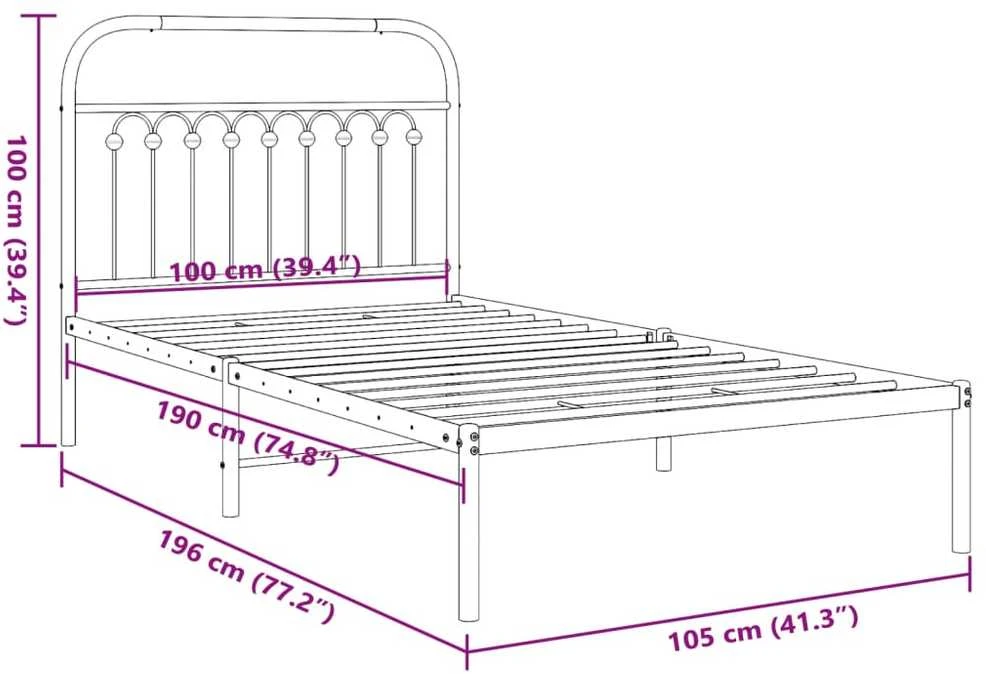 Lova Metalinis lovos rėmas su galvūgaliu, baltos spalvos, 100x190cm