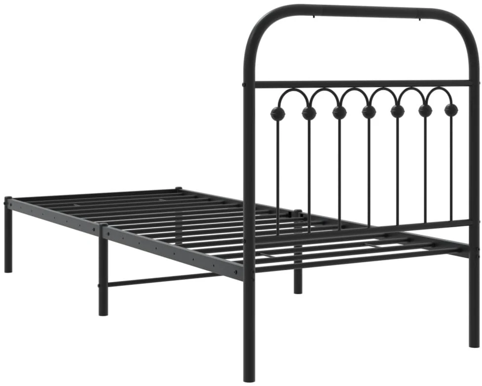 Metalinis lovos rėmas su galvūgaliu, juodos spalvos, 75x190cm