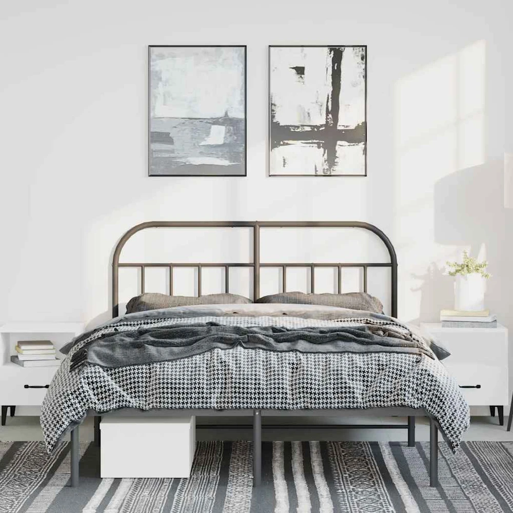Metalinis lovos rėmas su galvūgaliu, juodos spalvos, 150x200cm