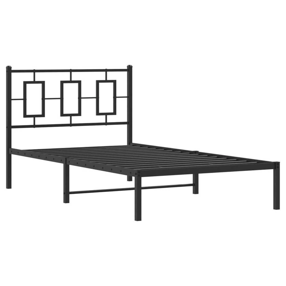 Metalinis lovos rėmas su galvūgaliu, juodos spalvos, 100x200cm