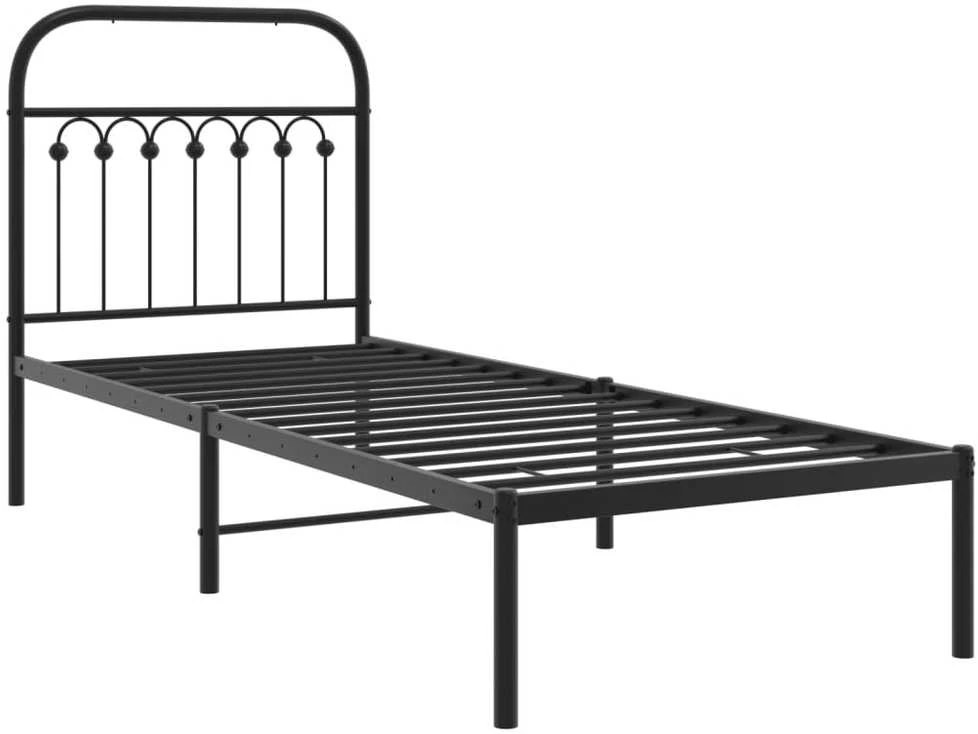 Metalinis lovos rėmas su galvūgaliu, juodos spalvos, 75x190cm