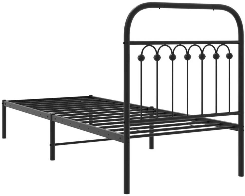 Metalinis lovos rėmas su galvūgaliu, juodos spalvos, 75x190cm