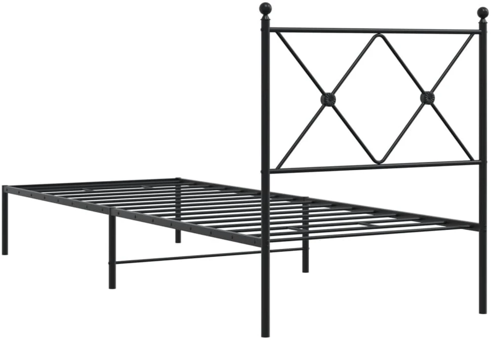 Metalinis lovos rėmas su galvūgaliu, juodos spalvos, 75x190cm
