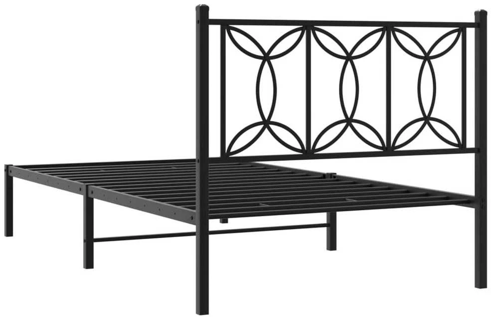 Metalinis lovos rėmas su galvūgaliu, juodos spalvos, 100x200cm