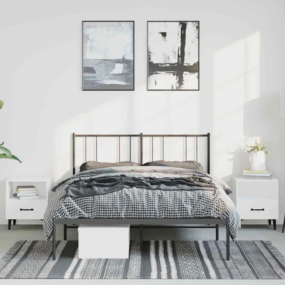 Metalinis lovos rėmas su galvūgaliu, juodos spalvos, 150x200cm