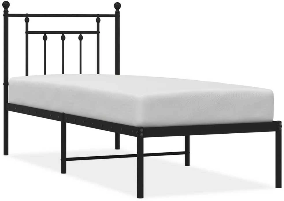 Metalinis lovos rėmas su galvūgaliu, juodos spalvos, 75x190cm