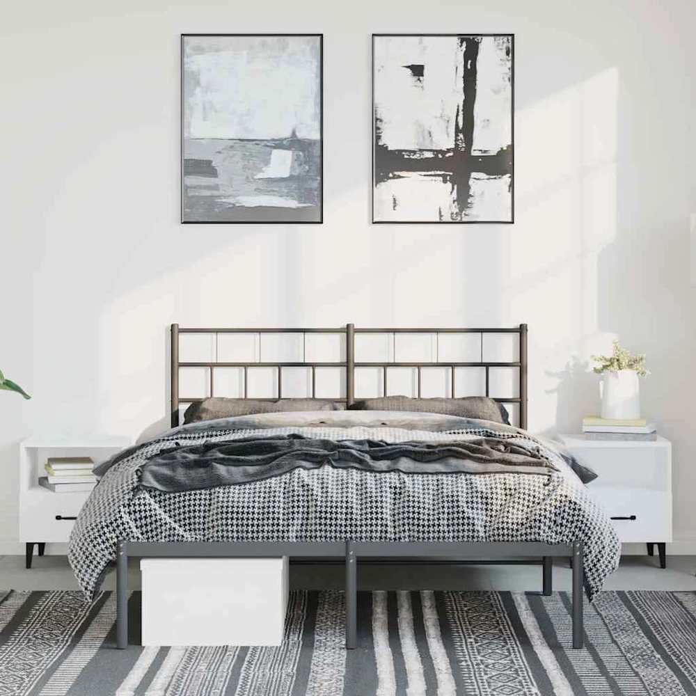 Metalinis lovos rėmas su galvūgaliu, juodos spalvos, 150x200cm