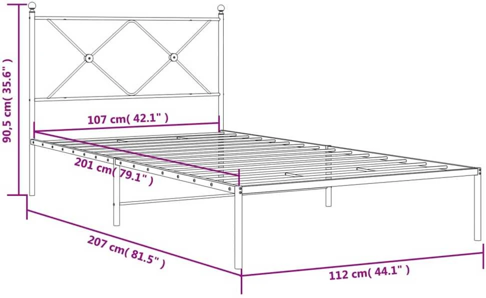 Lova Metalinis lovos rėmas su galvūgaliu, juodos spalvos, 107x203cm