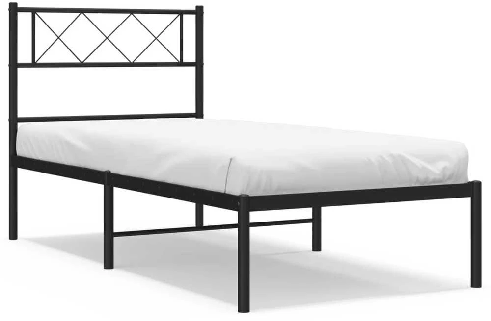 Metalinis lovos rėmas su galvūgaliu, juodos spalvos, 75x190cm