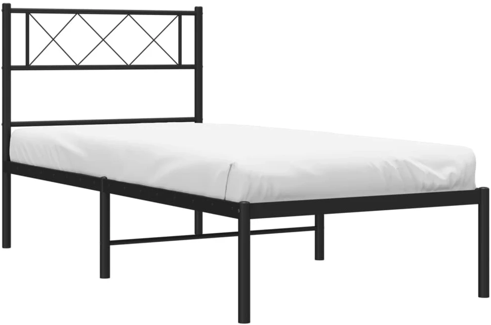 Metalinis lovos rėmas su galvūgaliu, juodos spalvos, 75x190cm