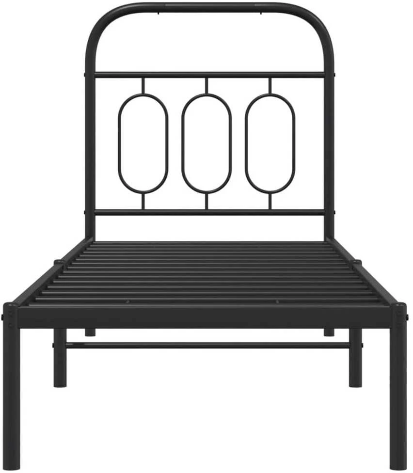 Metalinis lovos rėmas su galvūgaliu, juodos spalvos, 75x190cm