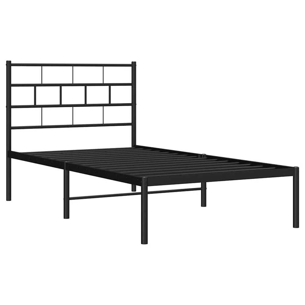 Metalinis lovos rėmas su galvūgaliu, juodos spalvos, 100x200cm