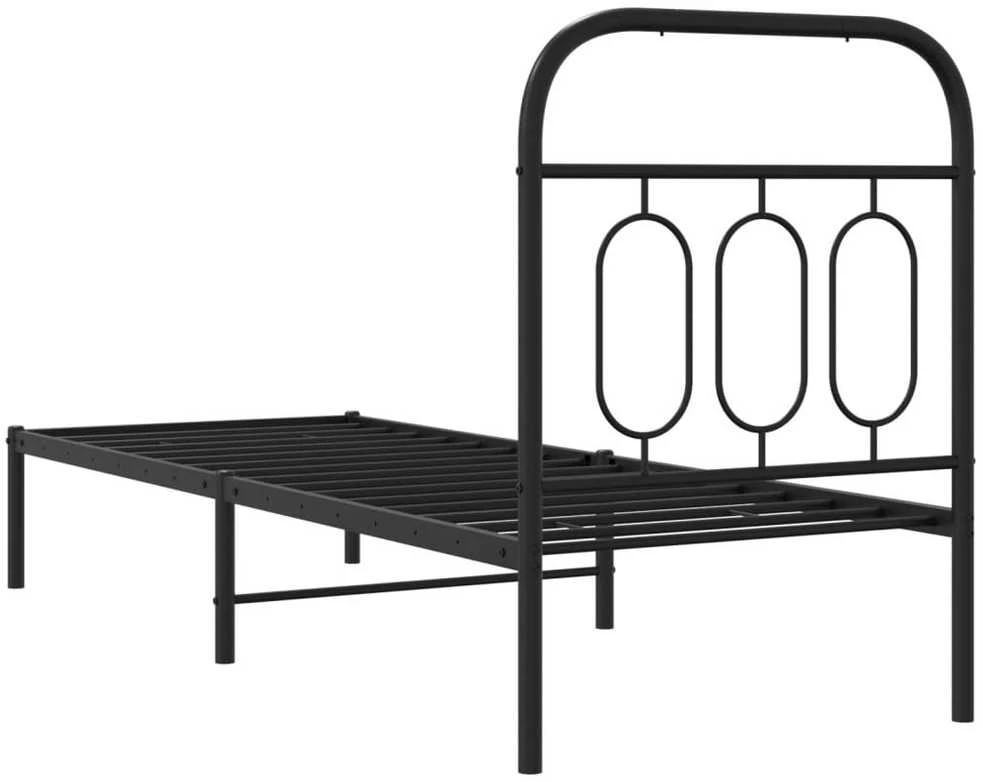 Metalinis lovos rėmas su galvūgaliu, juodos spalvos, 75x190cm