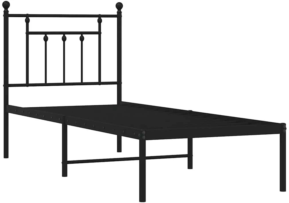 Metalinis lovos rėmas su galvūgaliu, juodos spalvos, 75x190cm