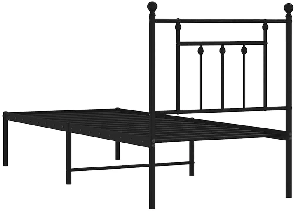 Metalinis lovos rėmas su galvūgaliu, juodos spalvos, 75x190cm