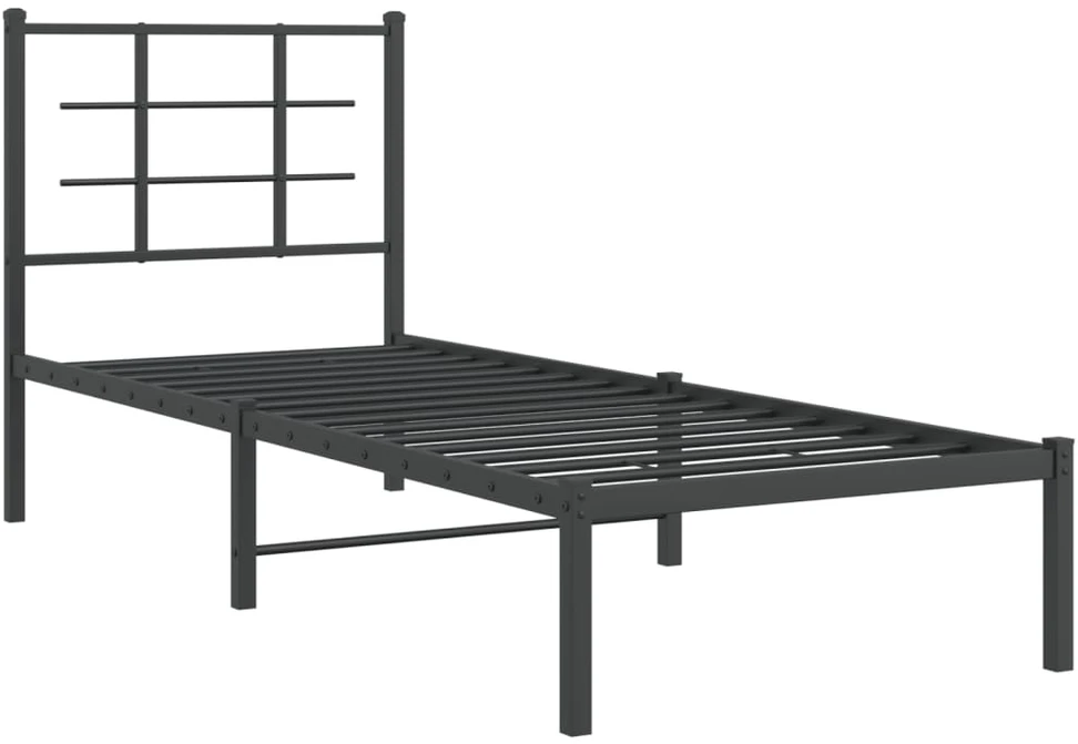 Metalinis lovos rėmas su galvūgaliu, juodos spalvos, 75x190cm