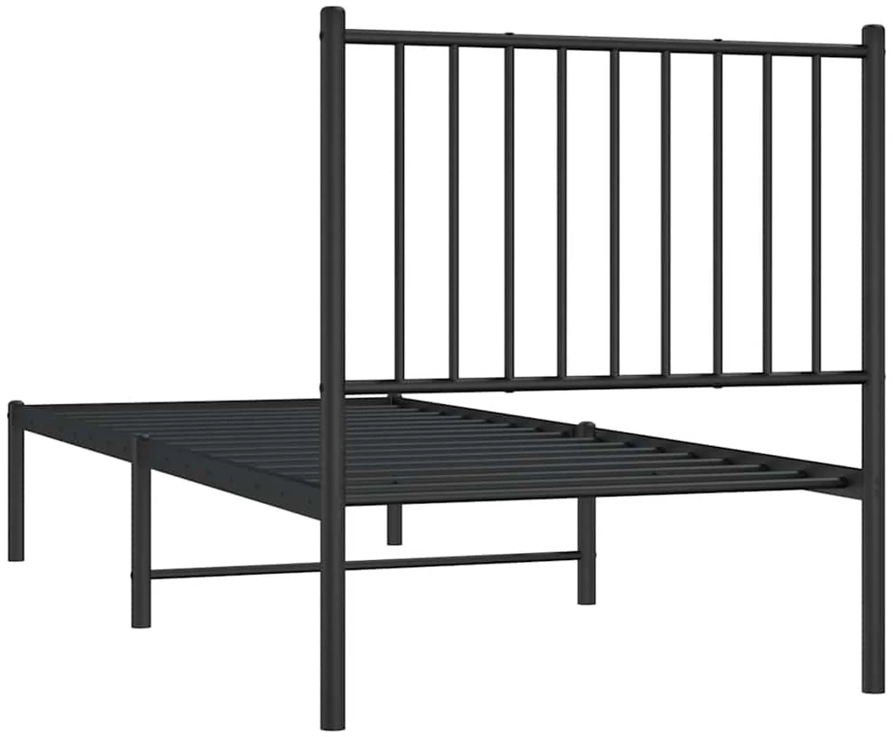 Metalinis lovos rėmas su galvūgaliu, juodos spalvos, 75x190cm