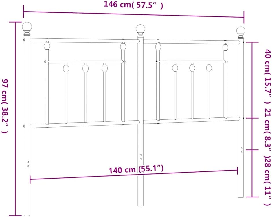 Lova Metalinis pakaitinis galvūgalis, juodos spalvos, 140cm