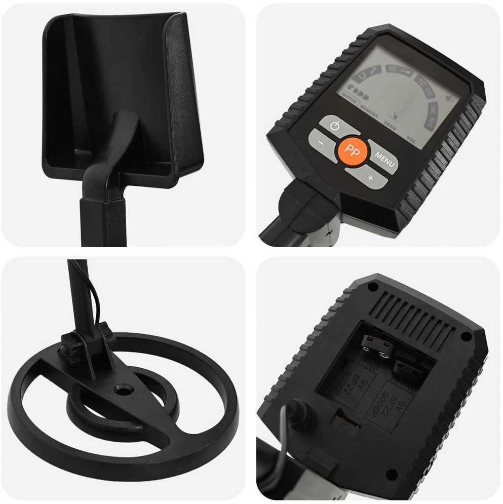 Metalo detektorius su LCD ekranu 3 modeliai 19 cm ritė Juoda