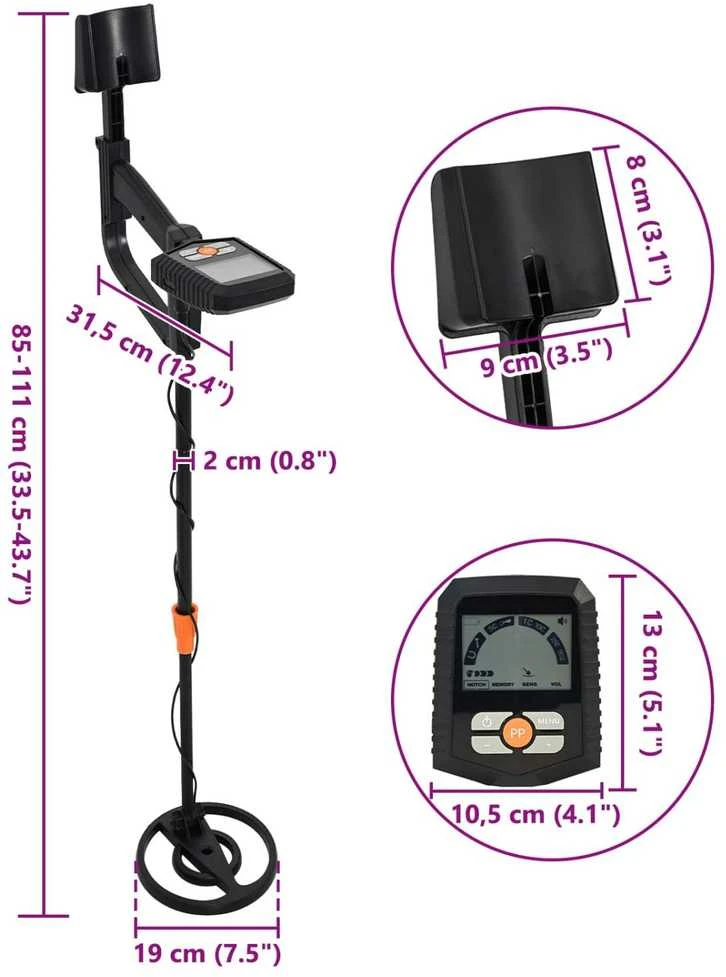 Metalo detektorius su LCD ekranu 3 modeliai 19 cm ritė Juoda