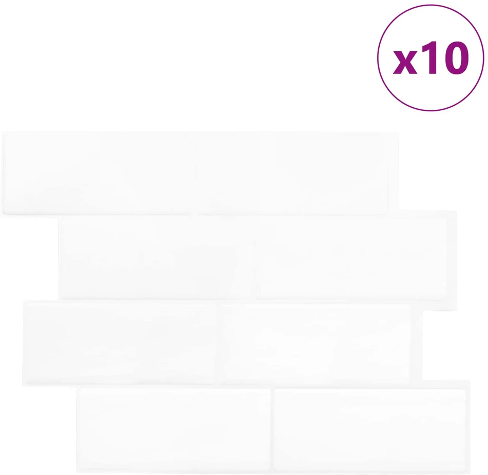 Metro plytelė 10 vnt. Balta 29 x 21 cm Poliuretanas ir PET