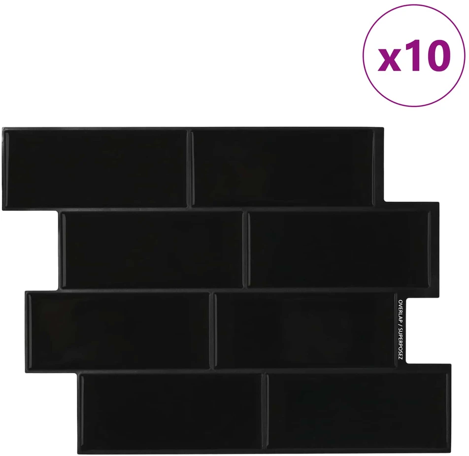 Metro plytelė 10 vnt. Juoda 29 x 21 cm Poliuretanas ir PET