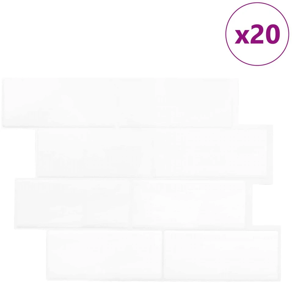 Metro plytelė 20 vnt. Balta 29 x 21 cm Poliuretanas ir PET