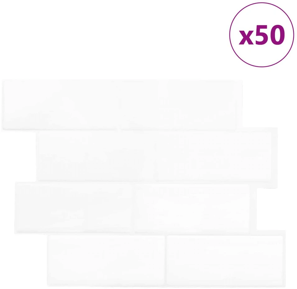 Metro plytelė 50 vnt. Balta 29 x 21 cm Poliuretanas ir PET