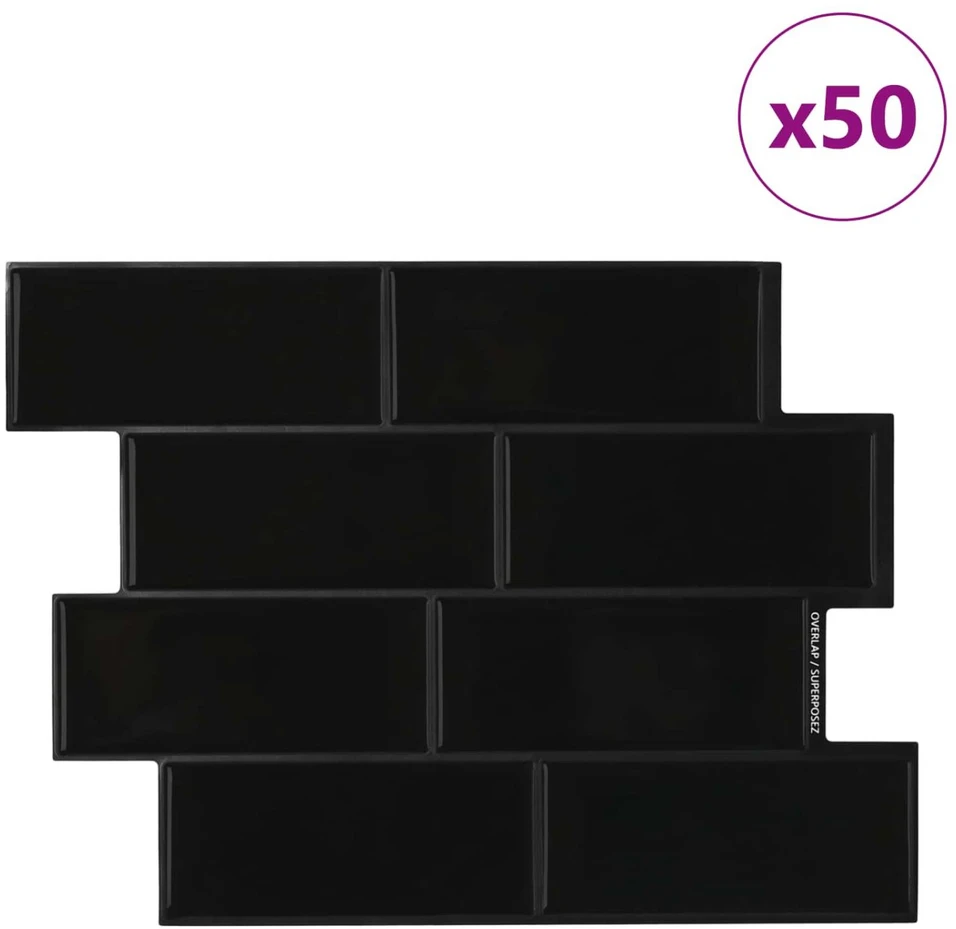 Metro plytelė 50 vnt. Juoda 29 x 21 cm Poliuretanas ir PET