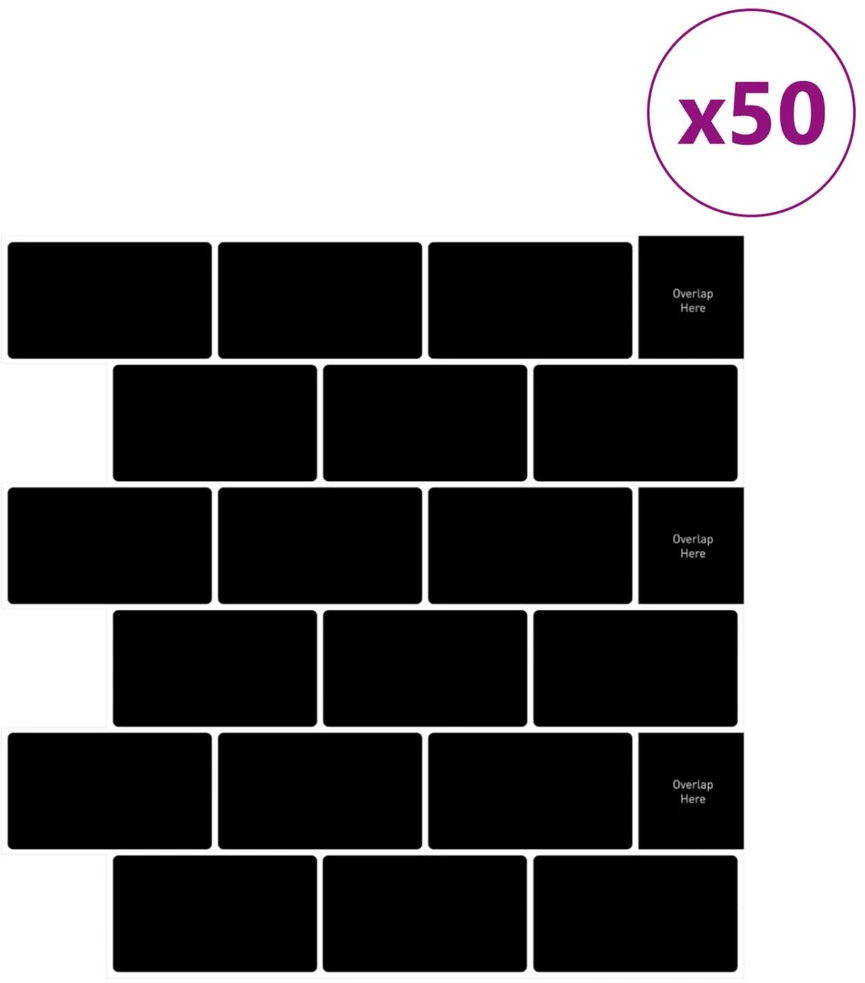Metro plytelė 50 vnt. Juoda 30 x 30 cm Poliuretanas ir PET