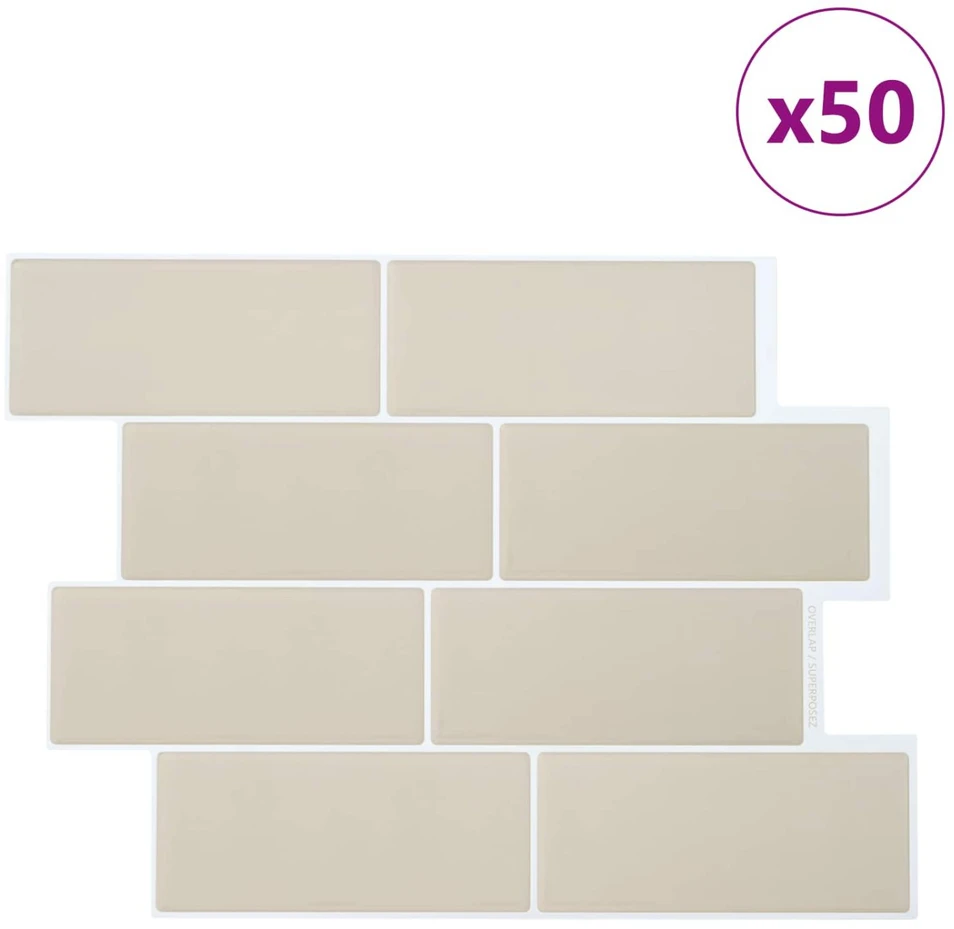 Metro plytelė 50 vnt. Smėlio 29 x 21 cm Poliuretanas ir PET