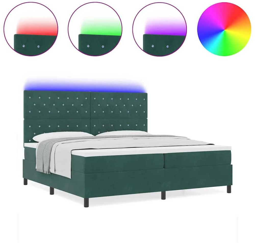 LED Čiužinio Lova Tamsiai žalia 200 x 200 cm Aksomas